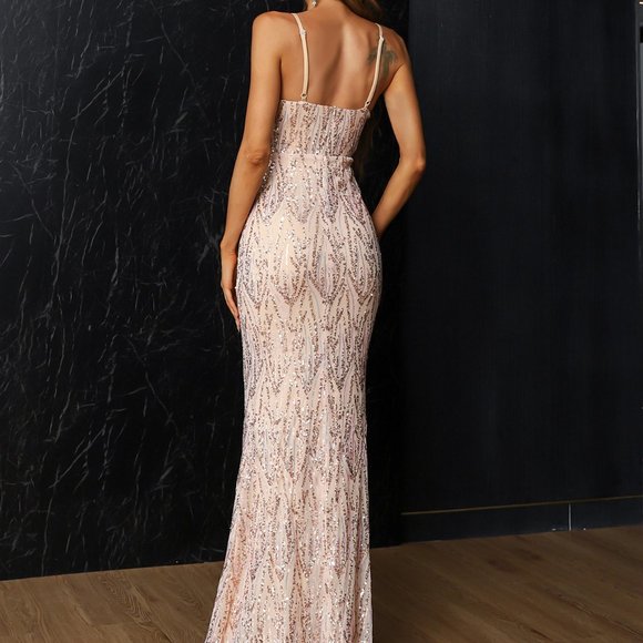 Full of charm Champange Sequin Open Back Unique design Prom Dress main image 1